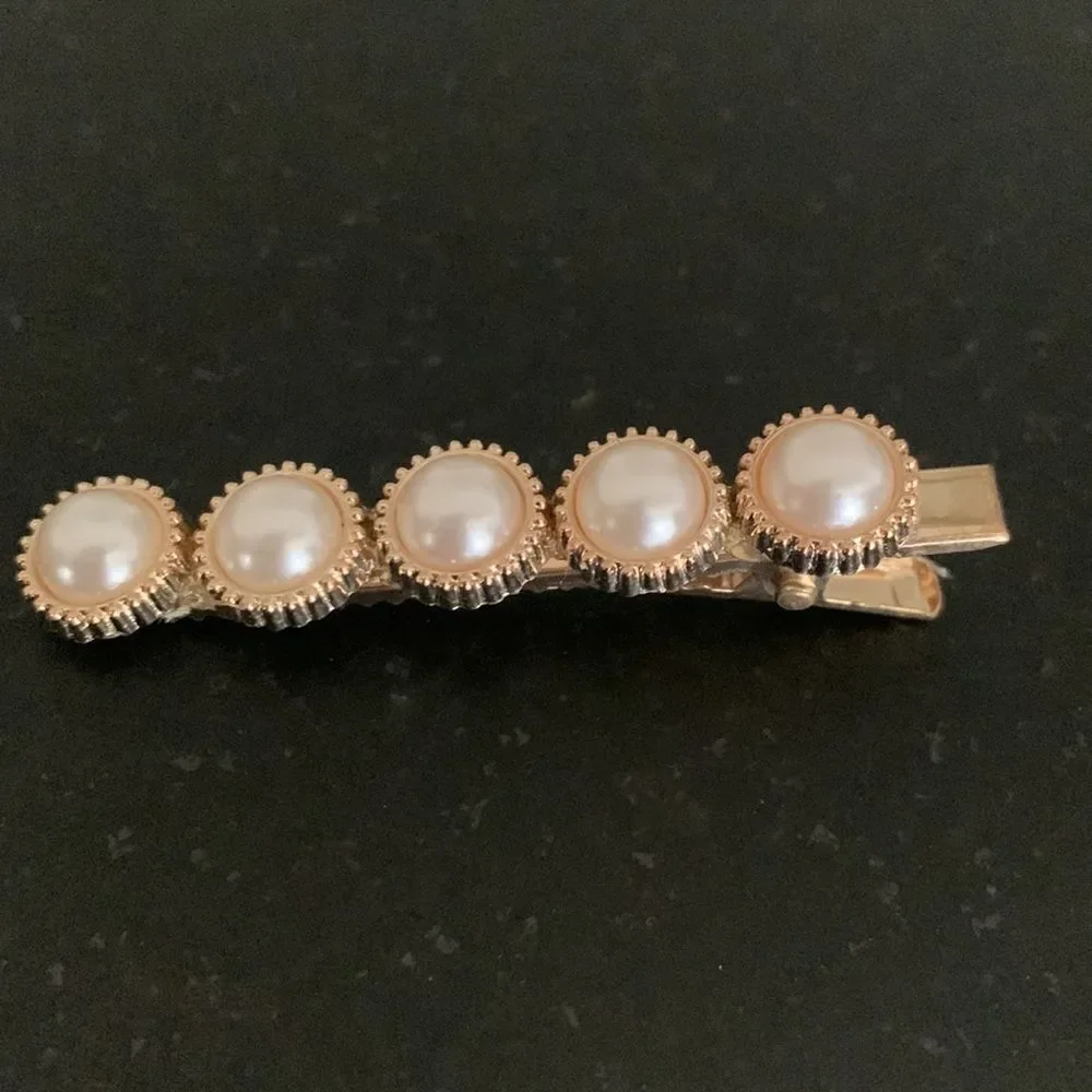 Set of 6 Pearl and Rhinestone Hair Clips Starfish Scissors Feather